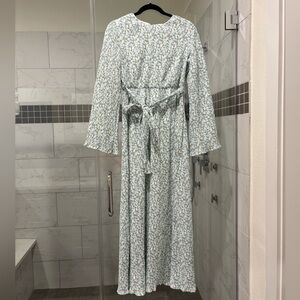 Maxi Floral Tie-Waist Dress in Light Blue